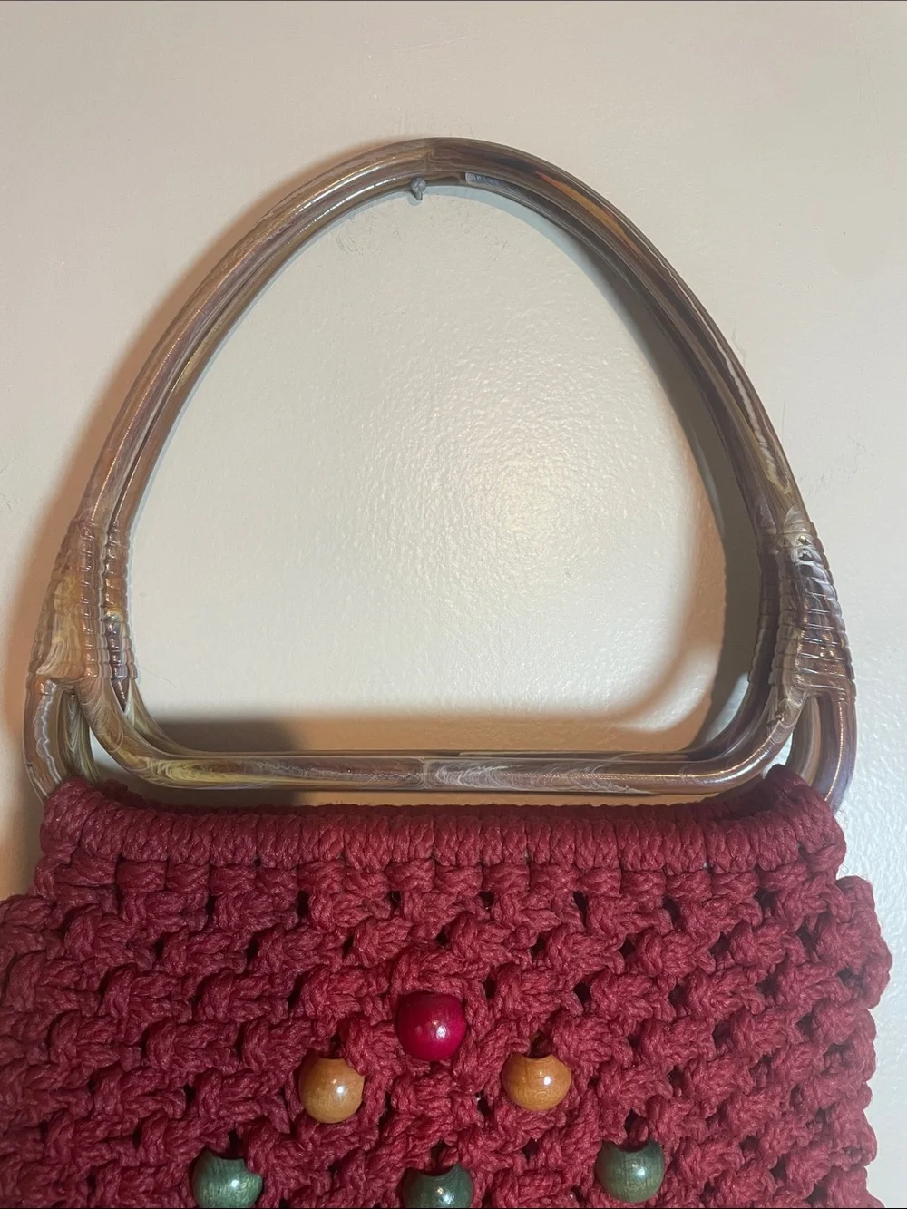 Handcrafted Maroon Crochet Tote Bag with Wooden Handles